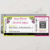 Lime Green/Hot Pi Boarding Pass Einladung Hochzeit (Vorne/Hinten)