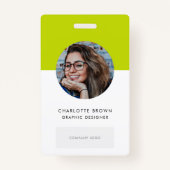 Lime Green ID | Modernes stylisches Foto Name Logo Ausweis (Vorderseite)