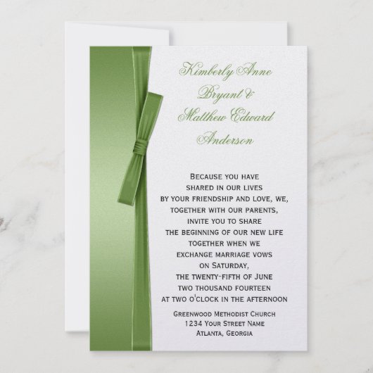 Lime Green IMITATS Ribbon Bow Hochzeit Einladung (Vorderseite)