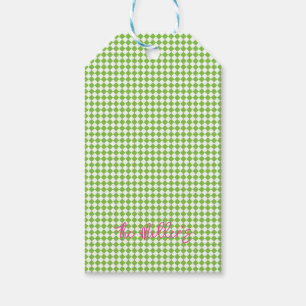 Lime Green Karo Preppy Pink NAME Festiver Spaß Geschenkanhänger