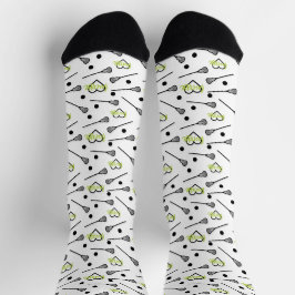 Lime Green Lacrosse Sticks und Herz Muster Socken