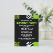 Lime Green Leopard und Zebra Animal Print Party Einladung (Stehend Vorderseite)