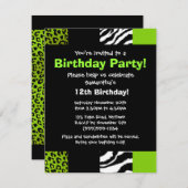 Lime Green Leopard und Zebra Animal Print Party Einladung (Vorne/Hinten)
