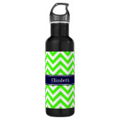 Lime Green LG Zickzack Navy Blue Name Monogram Trinkflasche (Vorderseite)