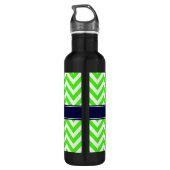 Lime Green LG Zickzack Navy Blue Name Monogram Trinkflasche (Rückseite)