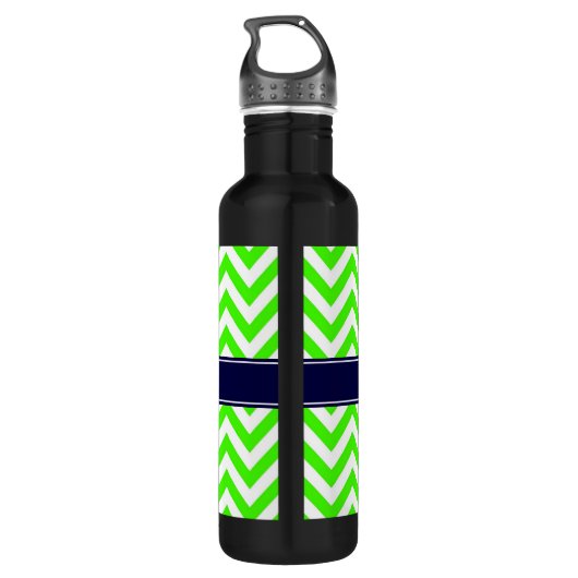 Lime Green LG Zickzack Navy Blue Name Monogram Trinkflasche (Rückseite)