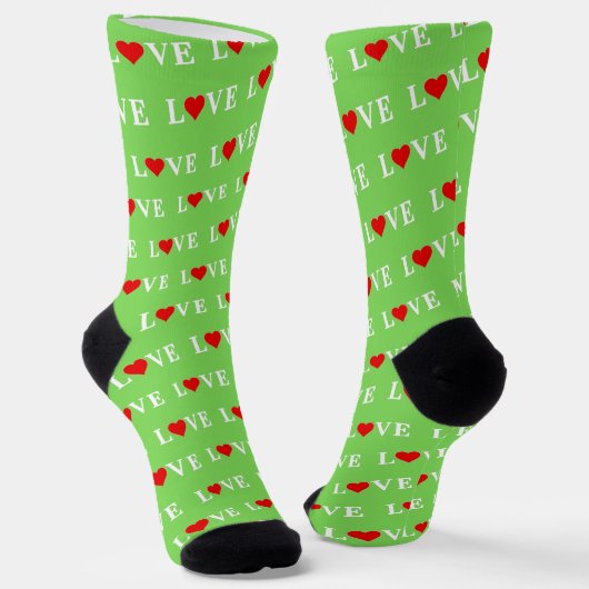 Lime Green LIEBE Pattern Modernes, Cooles Design Socken (Gewinkelt)