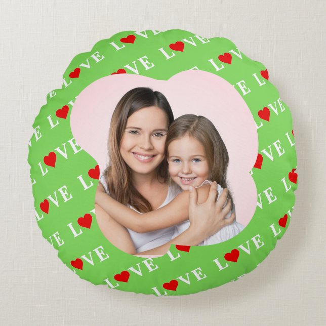 Lime Green LIEBE Stilvoll Rundes Kissen (Vorderseite)