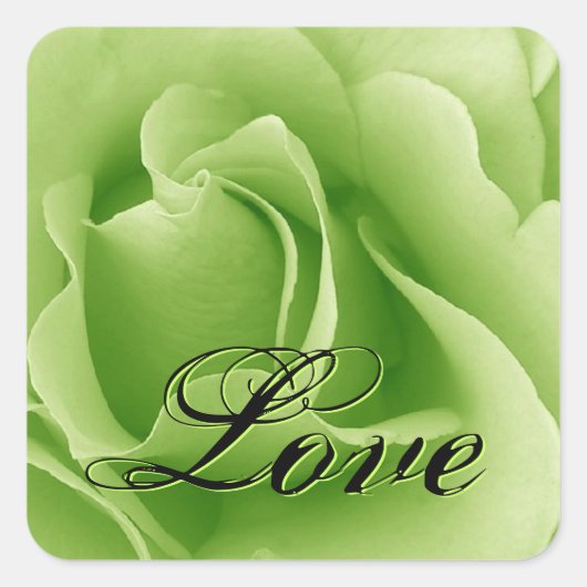 Lime Green LIEBE Wedding Rose Square Sticker (Vorderseite)