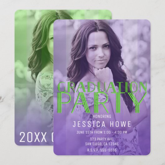 Lime Green Lila Graduate Party Graduate Foto Einladung (Vorne/Hinten)