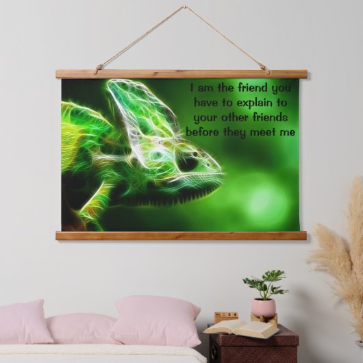 Lime Green Lizard Wandteppich Mit Holzrahmen (Schlafzimmer)