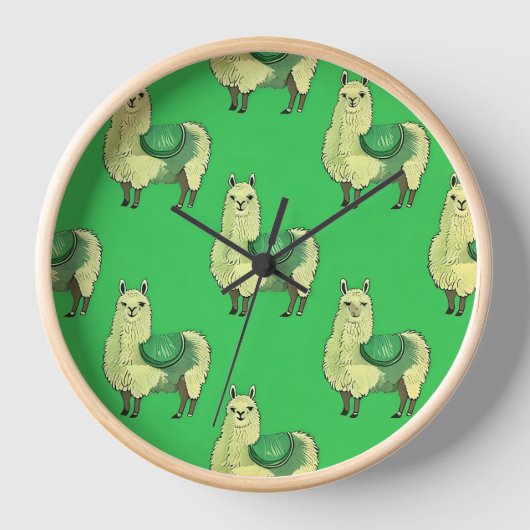 Lime Green Llama Clock Uhr (Vorderseite)