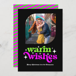 Lime Green & Magenta Modernes Retro Weihnachts-Fot Feiertagskarte