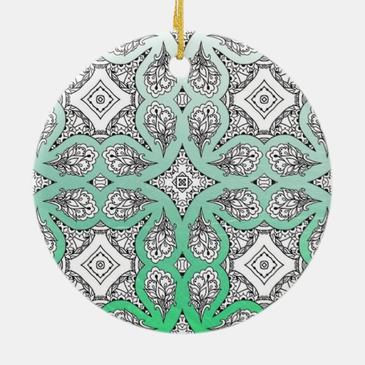 Lime Green Mandala Abstrakt Schöne Weihnachten Keramik Ornament (Hinten)