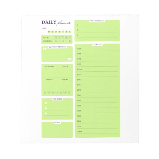 Lime Green Minimalist Daily Planner Template Notizblock (Vorderseite)