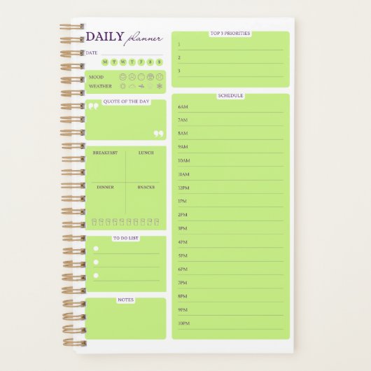 Lime Green Minimalist Daily Planner Template Planer (Vorderseite)