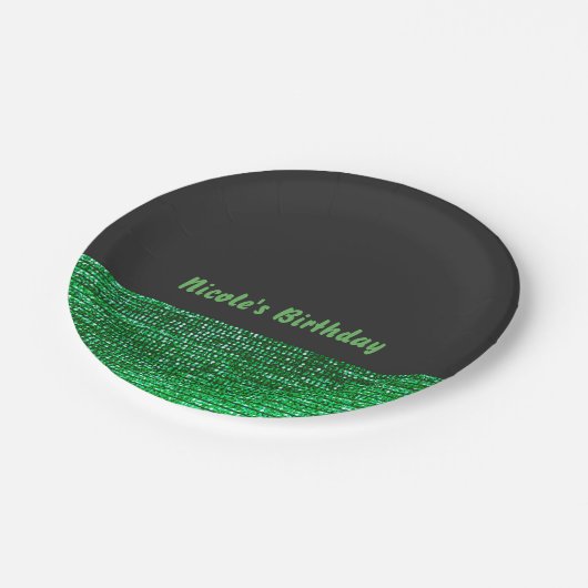 Lime Green Modern Glam Sequins Chic Party Pappteller (Schrägansicht)