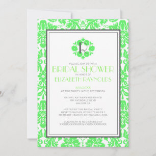 Lime Green Monogram Damask Brautparty lädt ein Einladung