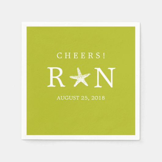 Lime Green Monogram Starfish | Hochzeit Serviette (Vorderseite)
