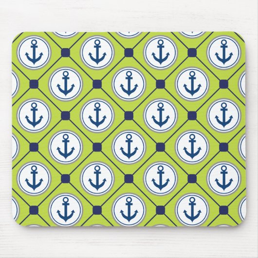 Lime Green Nautical Anchor Muster Mousepad (Vorne)