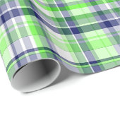 Lime Green, Navy Blue, White Preppy Madras Kariert Geschenkpapier (Rolleneckpunkt)