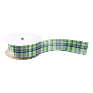 Lime Green, Navy Blue, White Preppy Madras Kariert Satinband