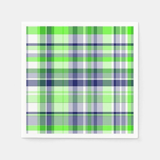 Lime Green, Navy Blue, White Preppy Madras Kariert Serviette (Vorderseite)