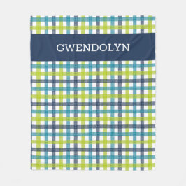 Lime Green, Navy und Türkis Blue Kariert Fleecedecke