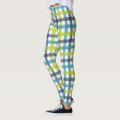 Lime Green, Navy und Türkis Blue Kariert Leggings (Links)