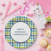 Lime Green, Navy und Türkis Blue Kariert Pappteller (Party)