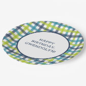 Lime Green, Navy und Türkis Blue Kariert Pappteller (Schrägansicht)