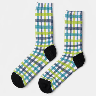 Lime Green, Navy und Türkis Blue Kariert Socken