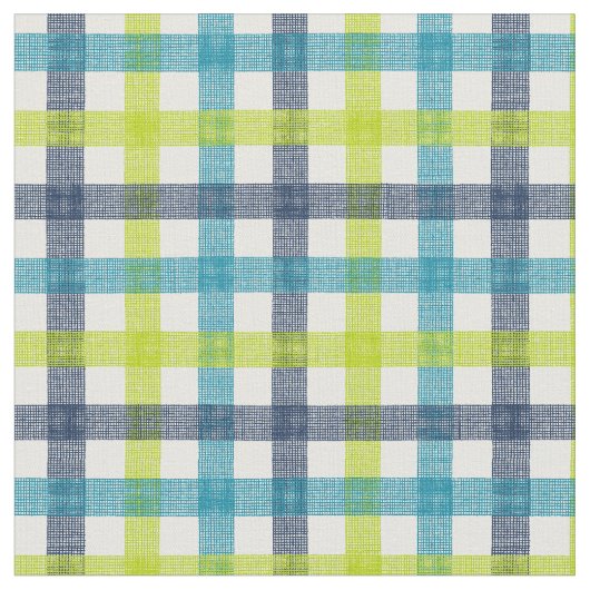 Lime Green, Navy und Türkis Blue Kariert Stoff (Nahaufnahme)