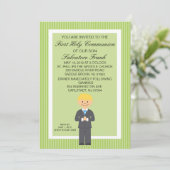 Lime Green Niedlich First Communion Boy Einladung (Stehend Vorderseite)
