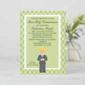 Lime Green Niedlich First Communion Boy Einladung (Stehend Vorderseite)