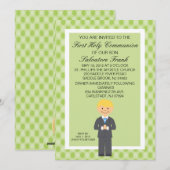 Lime Green Niedlich First Communion Boy Einladung (Vorne/Hinten)