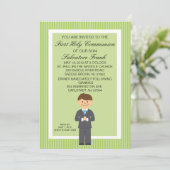 Lime Green Niedlich First Communion Boy Einladung (Stehend Vorderseite)