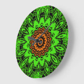 Lime Green Orange Black Lace Doily Mandala Snowfla Große Wanduhr (Winkel)