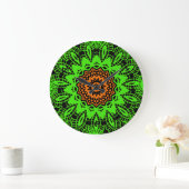 Lime Green Orange Black Lace Doily Mandala Snowfla Große Wanduhr (Zuhause)