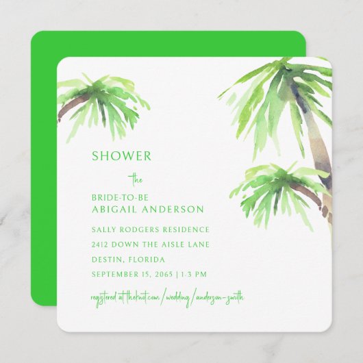 Lime Green Palm Tree Brautparty Square Einladung (Vorne/Hinten)