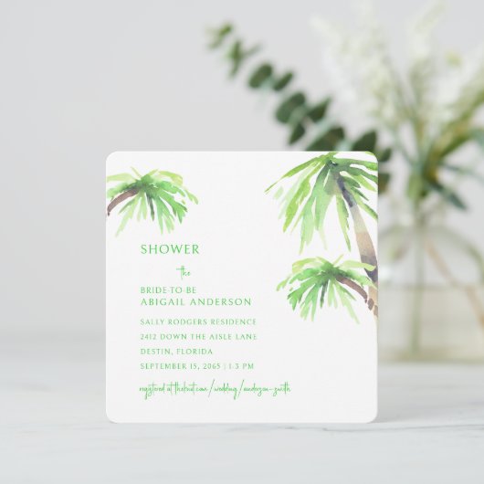 Lime Green Palm Tree Brautparty Square Einladung (Stehend Vorderseite)