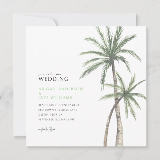Lime Green Palm Tree Wedding Einladung (Vorderseite)