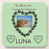 Lime Green Pawprint Memory Heart Getränkeuntersetzer (Vorderseite)