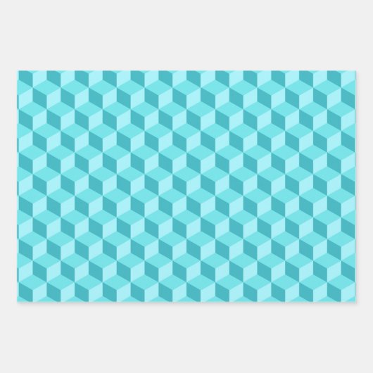 LIME GREEN PEACH AQUA BLUE GEOMETRIC CUBE PATTERS GESCHENKPAPIER SET (Vorderseite 3)