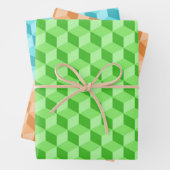 LIME GREEN PEACH AQUA BLUE GEOMETRIC CUBE PATTERS GESCHENKPAPIER SET (Beispiel)