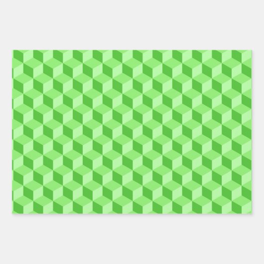 LIME GREEN PEACH AQUA BLUE GEOMETRIC CUBE PATTERS GESCHENKPAPIER SET (Vorderseite)