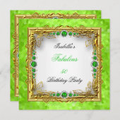 Lime Green Pearls Gold White Birthday Party Einladung (Vorne/Hinten)