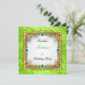 Lime Green Pearls Gold White Birthday Party Einladung (Stehend Vorderseite)
