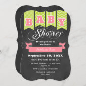 Lime Green Pink Chalkboard Flag Baby Dusche einlad Einladung (Vorne/Hinten)