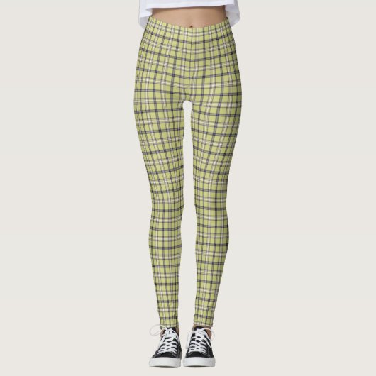 Lime Green Plaid Classic Pattern Retro Leggings (Vorderseite)